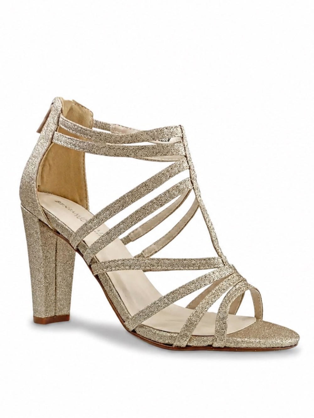 NWOT Benjamin Walk Touch Ups Rhyan Gold Glitter Block Heel Sandals 7.5M